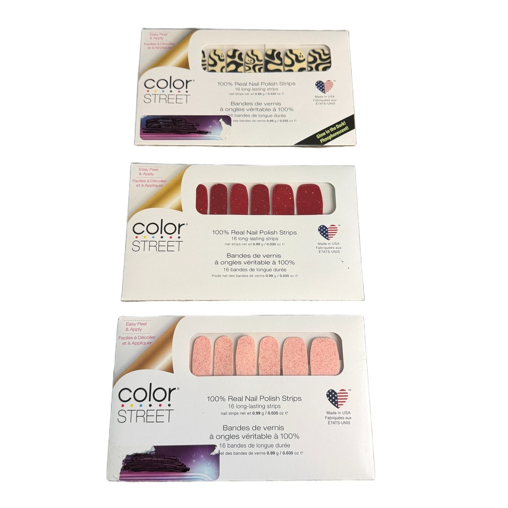 Color Street Nail Polish Strips Bundle Halloween Glow Red Pink Glitter 3 Packs